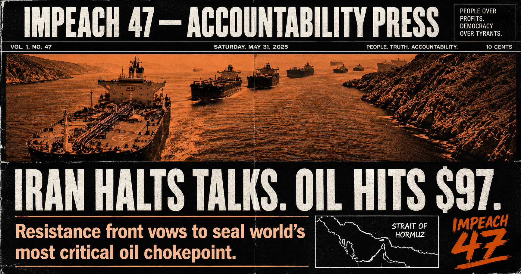 Iran Halts US Peace Talks, Threatens Full Hormuz Blockade. Oil Surged 7%.